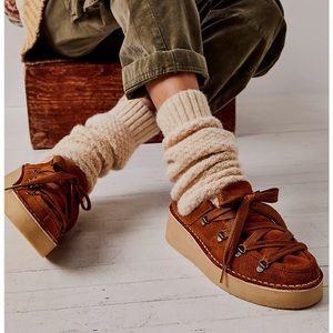 Free People Brown Lace-Up Platform Mules